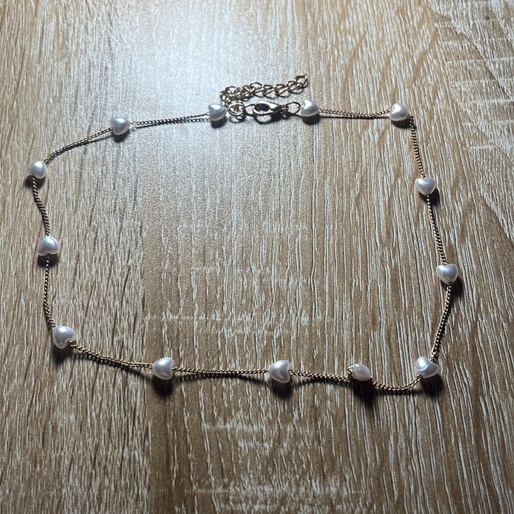 ❤️‍🔥BOGO FREE Princess Polly Golden White Hearts Beaded Chocker Necklace